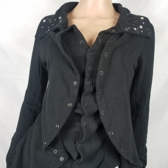 Free People Black Stud Snap Buttons Cardigan    - Picture 3 of 7